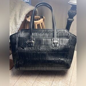 Coach Taylor Gathered Leather Alexis Carryall Tote Black Shoulder Handbag